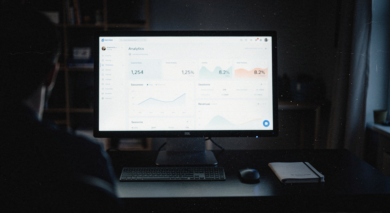 A clean web platform dashboard UI for managing multiple clean-energy program sites, glowing on a monitor